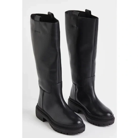 H&M Shoes Hm Black Leather Kneehigh Boots Poshmark
